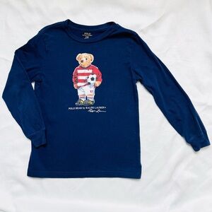 Polo Bear Ralph Lauren Kids Navy Soccer Bear long sleeve T Shirt 6